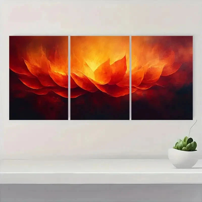 3pcs Red, Orange, Yellow, Black Dynamic Fire Wall Art Set Canvas Framed 60x90cm - High Quality Print 100% Australian Made Wall Canvas Ready to Hang