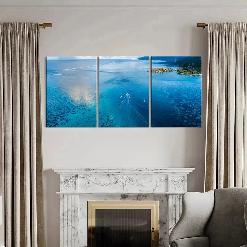 3pcs Sea Ocean Island Boat Modern Wall Art Set Canvas Framed 40x60cm - High Quality Print 100% Australian Made Wall Canvas Ready to Hang