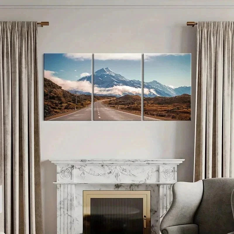 3pcs Snowy Mountains Roads Natural Wall Art Set Canvas Framed 40x60cm - High Quality Print 100% Australian Made Wall Canvas Ready to Hang