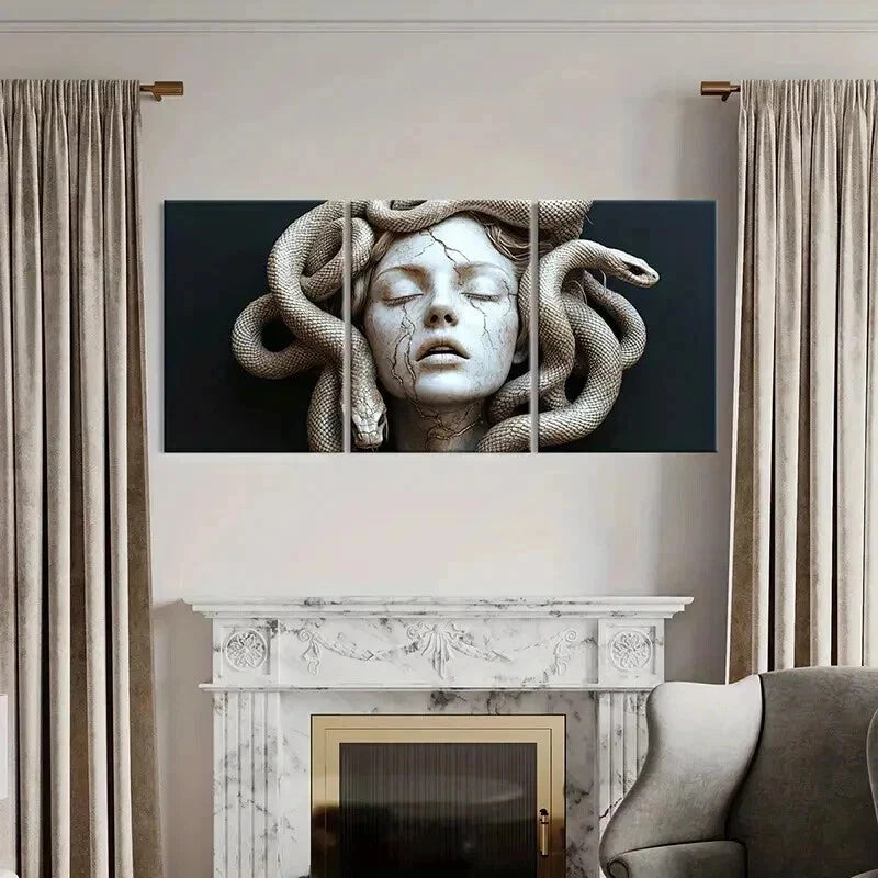 3pcs Medusa Abstract Art with Serpent & Female Wall Art Set Canvas Framed 40x60cm - High Quality Print 100% Australian Made Wall Canvas Ready to Hang