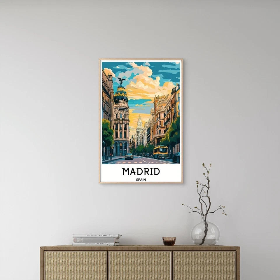 Madrid Spain Iconic Spanish Landmarks Travel Poster Print Wall Art - Bella Home Decor