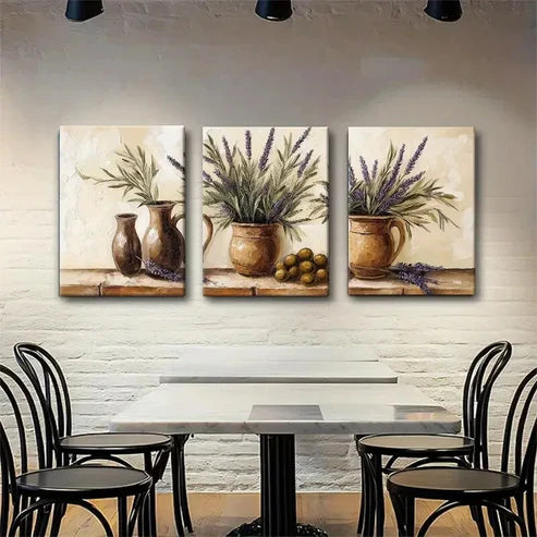 3pcs Tranquil Lavender in Rustic Vases Perfect Wall Art Canvas Unframed - High Quality Print 100% Australian Made Wall Canvas