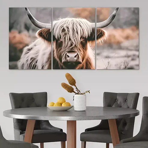 3pcs Hairy Highland Cow Wall Art Set Canvas Framed 50x70cm - High Quality Print 100% Australian Made Wall Canvas Ready to Hang