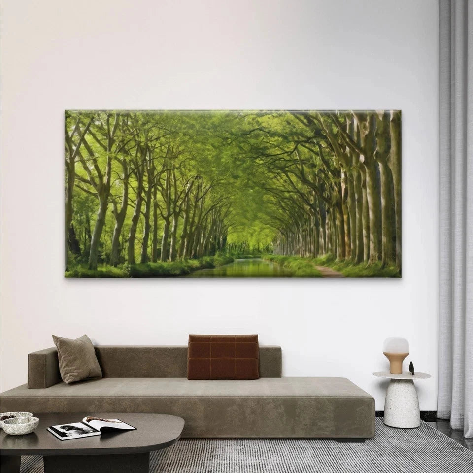 Forest Tree Tunnel with River Wall Art Canvas Office Home Room Framed 120x60cm