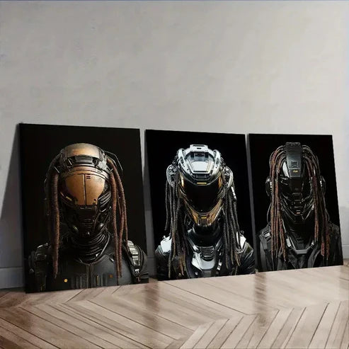 3pcs Robots with dreadlocks Wall Art Set Canvas Unframed - High Quality Print 100% Australian Made Wall Canvas