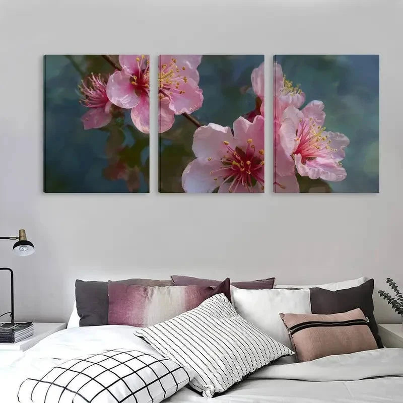3pcs Floral Painting with Pink & Flowers Wall Art Set Canvas Framed 40x60cm - High Quality Print 100% Australian Made Wall Canvas Ready to Hang