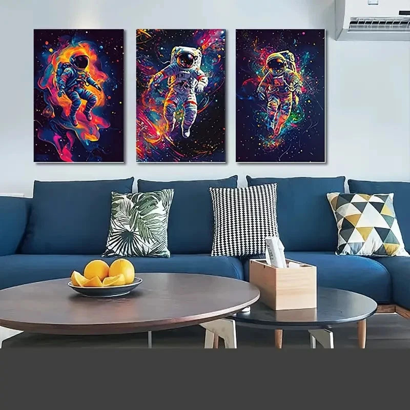 3pcs Brant Astronauts in Cosmic Scenes Wall Art Canvas Framed 40x60cm - High Quality Print 100% Australian Made Wall Canvas Ready to Hang