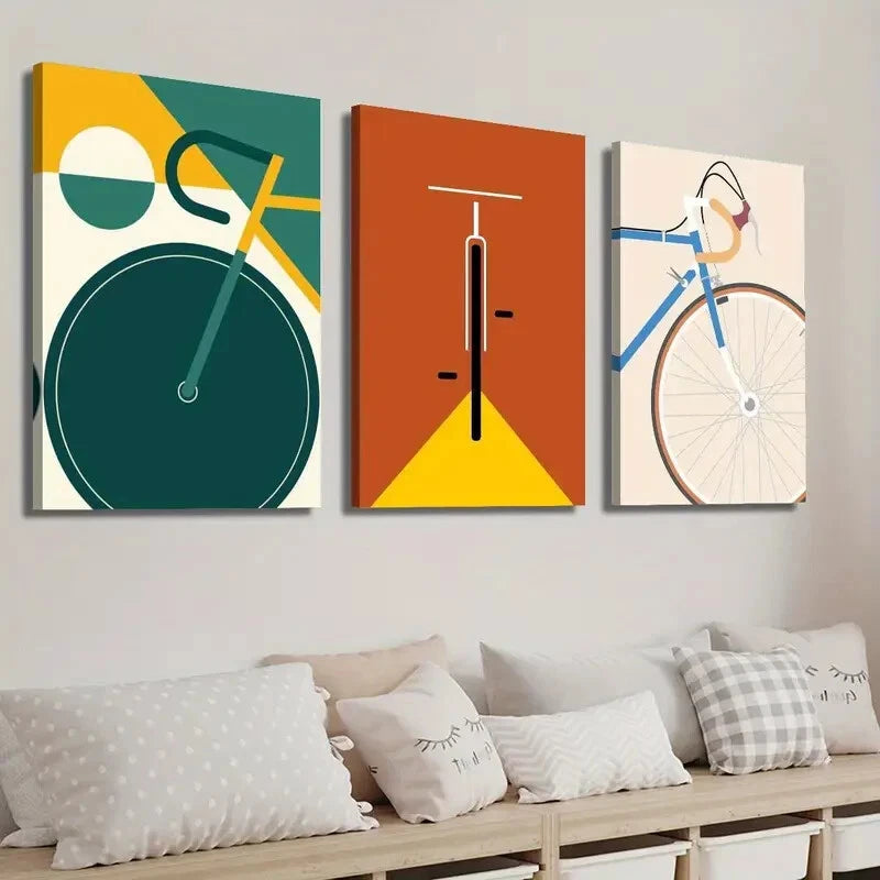 3pcs Vibrant Abstract Cycling Décor Perfect Wall Art Set Canvas Framed 40x60cm - High Quality Print 100% Australian Made Wall Canvas Ready to Hang