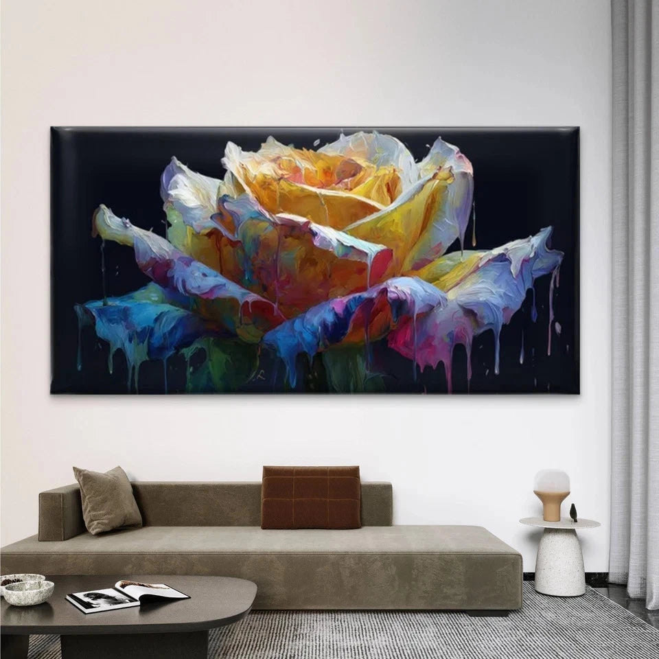Abstract Dripping Rose Flower Wall Art Canvas Office Home Room Framed 120x60cm