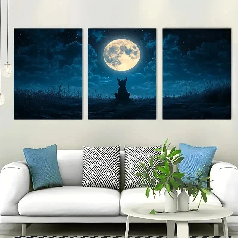 3pcs Chupacabra Under Full Moon Perfect Wall Art Set Canvas Framed 60x90cm - High Quality Print 100% Australian Made Wall Canvas Ready to Hang