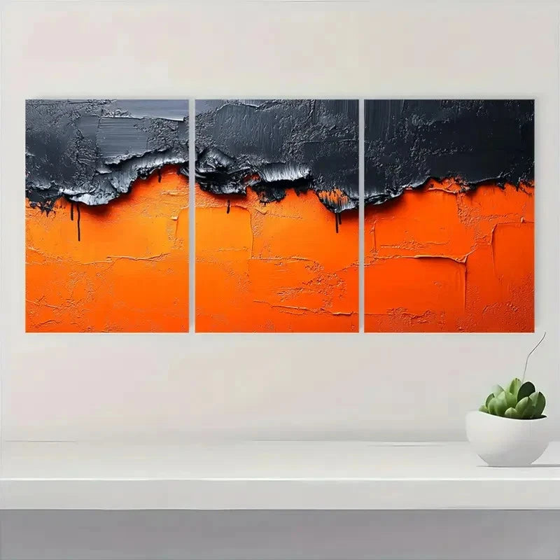 3pcs Black & Orange Modern Knife Design BO Wall Art Set Canvas Framed 60x90cm - High Quality Print 100% Australian Made Wall Canvas Ready to Hang