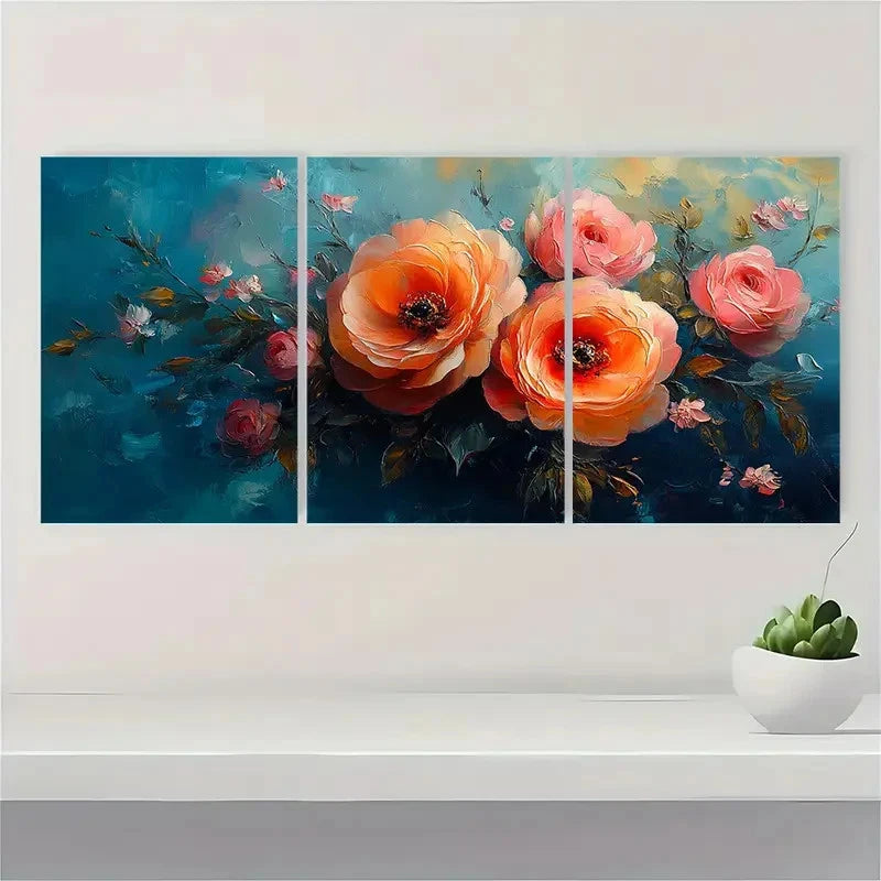 3pcs Floral Painting Beautiful Flower KL Wall Art Set Canvas Framed 60x90cm - High Quality Print 100% Australian Made Wall Canvas Ready to Hang