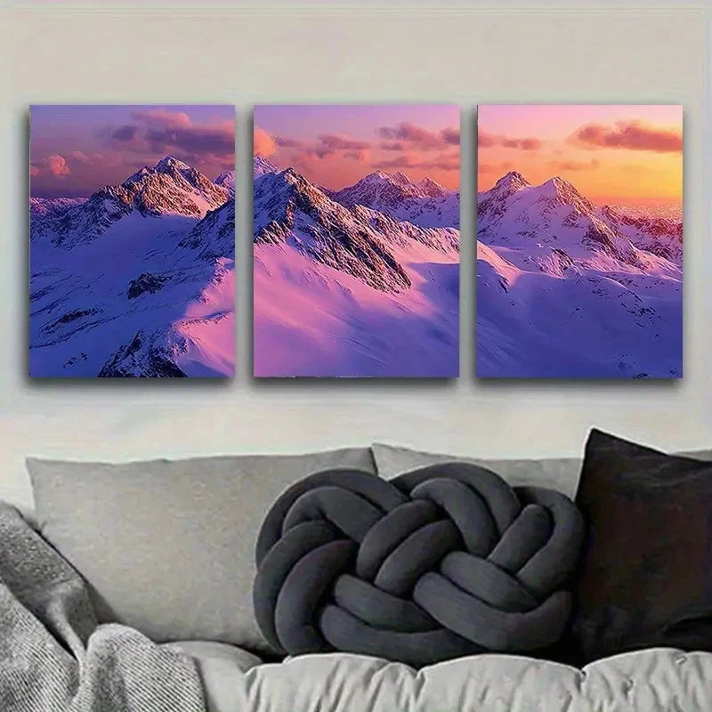 3pcs Sunrise Over Snowy Mountains Wall Art Set Canvas Framed 60x90cm - High Quality Print 100% Australian Made Wall Canvas Ready to Hang