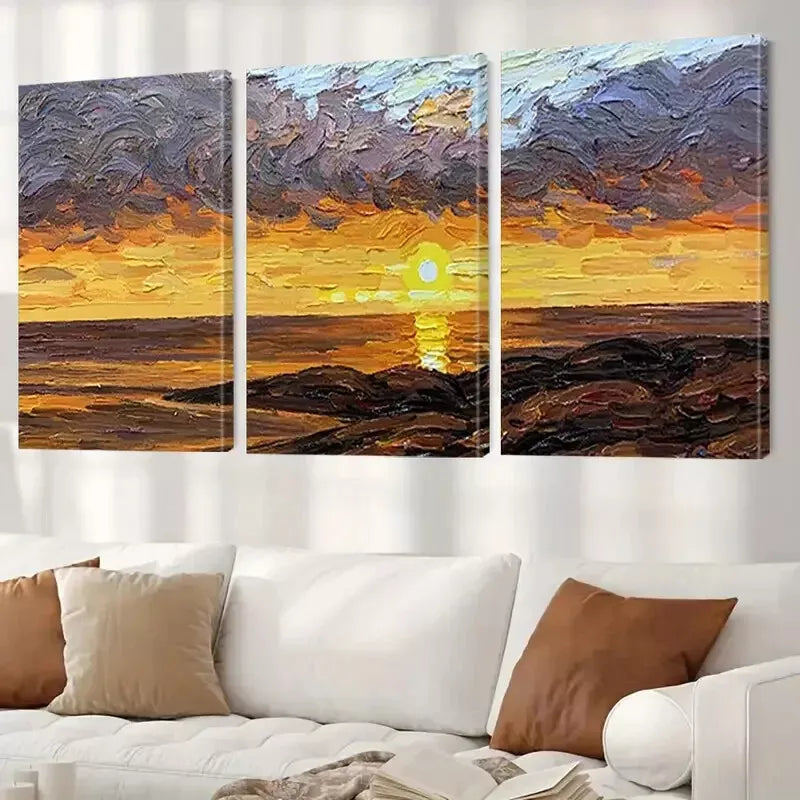 3pcs Minimalist Abstract Sunrise and Seascape Wall Art Set Canvas Framed 50x70cm - High Quality Print 100% Australian Made Wall Canvas Ready to Hang