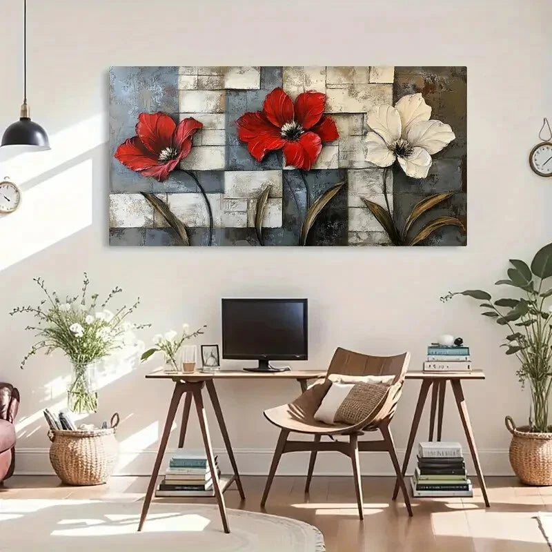White Flowers Modern Floral Wall Art Canvas Office Home Room Framed 120x60cm