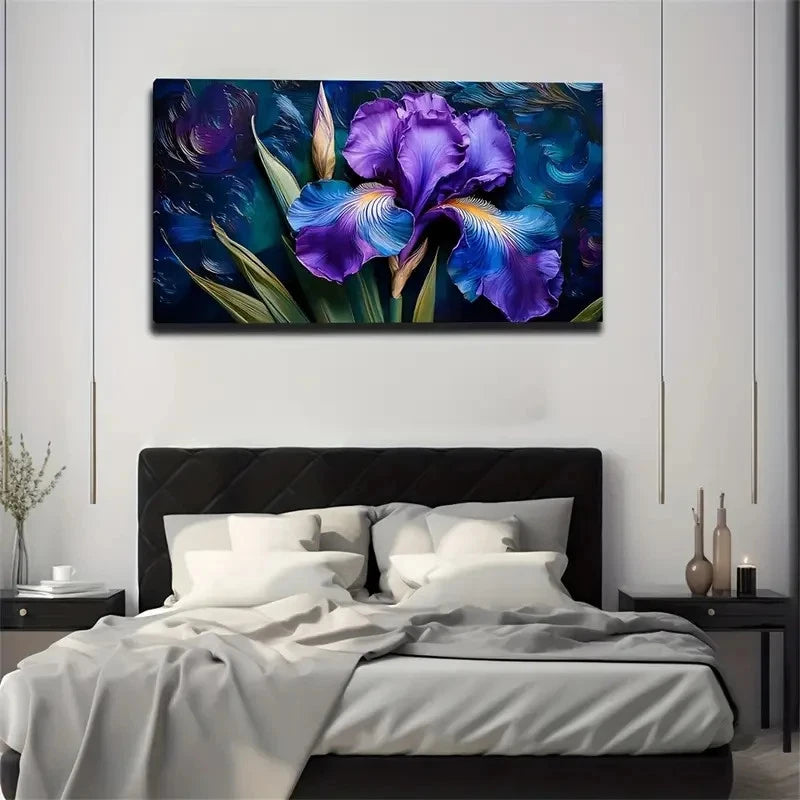 Vibrant Purple Iris Flower Wall Art Canvas Office Home Room Framed 120x60cm