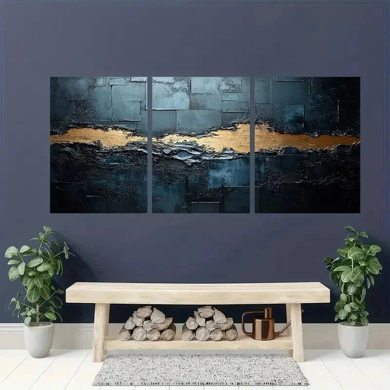 3pcs Modern Black and Silvery Texture Wall Art Set Canvas Framed 40x60cm - High Quality Print 100% Australian Made Wall Canvas Ready to Hang