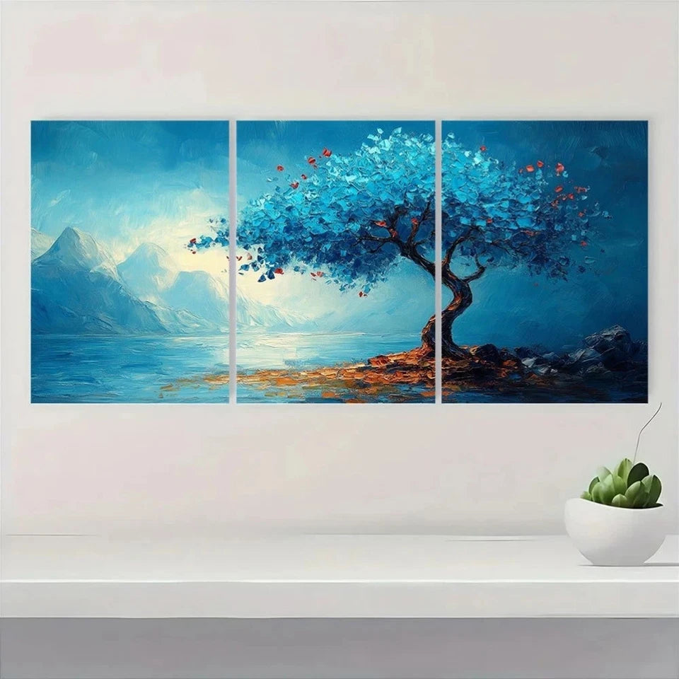 3pcs Modern Abstract Mountains and Water Wall Art Set Canvas Framed 40x60cm - High Quality Print 100% Australian Made Wall Canvas Ready to Hang