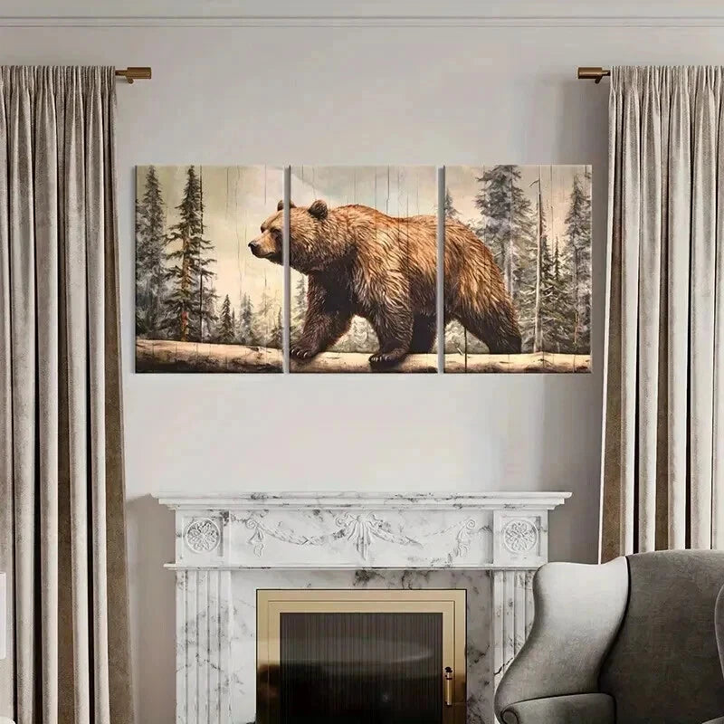 3pcs Forest Bear Landscape Wildlife Artwork Wall Art Set Canvas Framed 40x60cm - High Quality Print 100% Australian Made Wall Canvas Ready to Hang