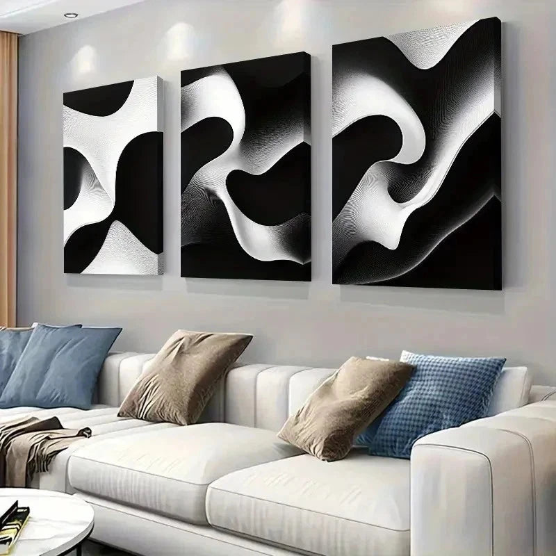3pcs Modern Black and White Abstract Wall Art Set Canvas Framed 40x60cm - High Quality Print 100% Australian Made Wall Canvas Ready to Hang