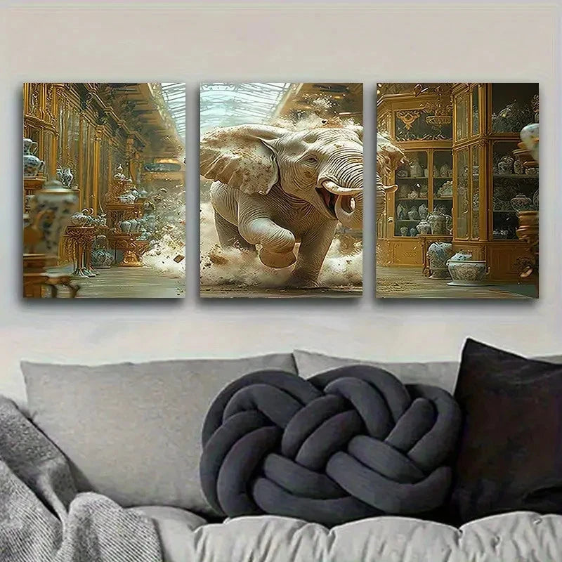 3pcs Majestic Elephant Wall Art Set Canvas Framed 40x60cm - High Quality Print 100% Australian Made Wall Canvas Ready to Hang
