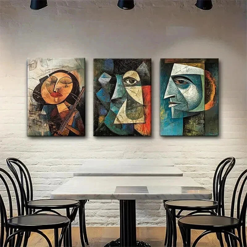 3pcs Cubist Faces Geometric Portrait Perfect Wall Art Set Canvas Framed 40x60cm - High Quality Print 100% Australian Made Wall Canvas Ready to Hang