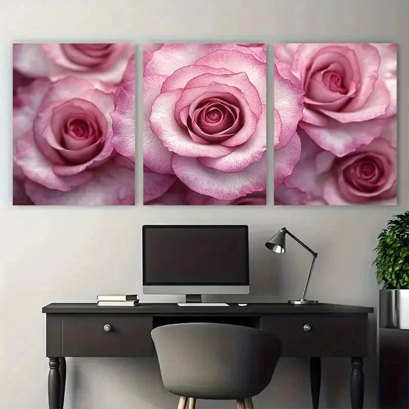 3pcs Pink Pastel Roses Canvas i Wall Art Set Canvas Framed 50x70cm - High Quality Print 100% Australian Made Wall Canvas Ready to Hang