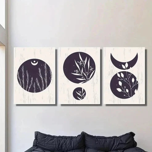 3pcs Modern Abstract Moon Leaves Decoration Wall Art Canvas Unframed - High Quality Print 100% Australian Made Wall Canvas