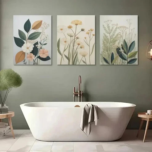 3pcs Wildflowers, Muted Tones Wall Art Canvas Unframed - High Quality Print 100% Australian Made Wall Canvas