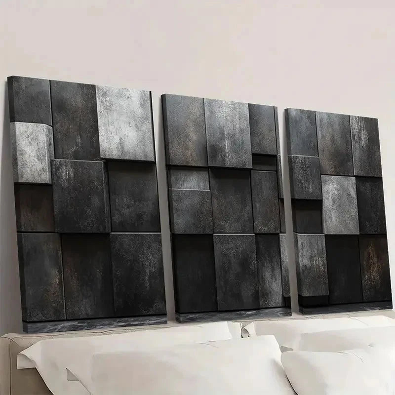 3pcs Monochrome Block Abstract Painting Wall Art Set Canvas Framed 40x60cm - High Quality Print 100% Australian Made Wall Canvas Ready to Hang