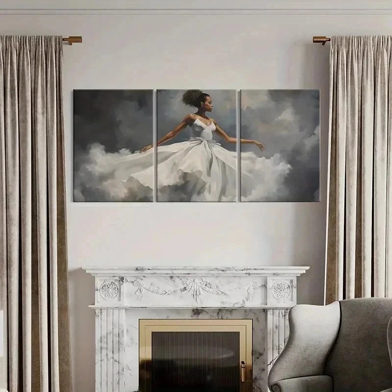 3pcs Beautiful Woman Dancing in White Dress Wall Art Set Canvas Framed 40x60cm - High Quality Print 100% Australian Made Wall Canvas Ready to Hang