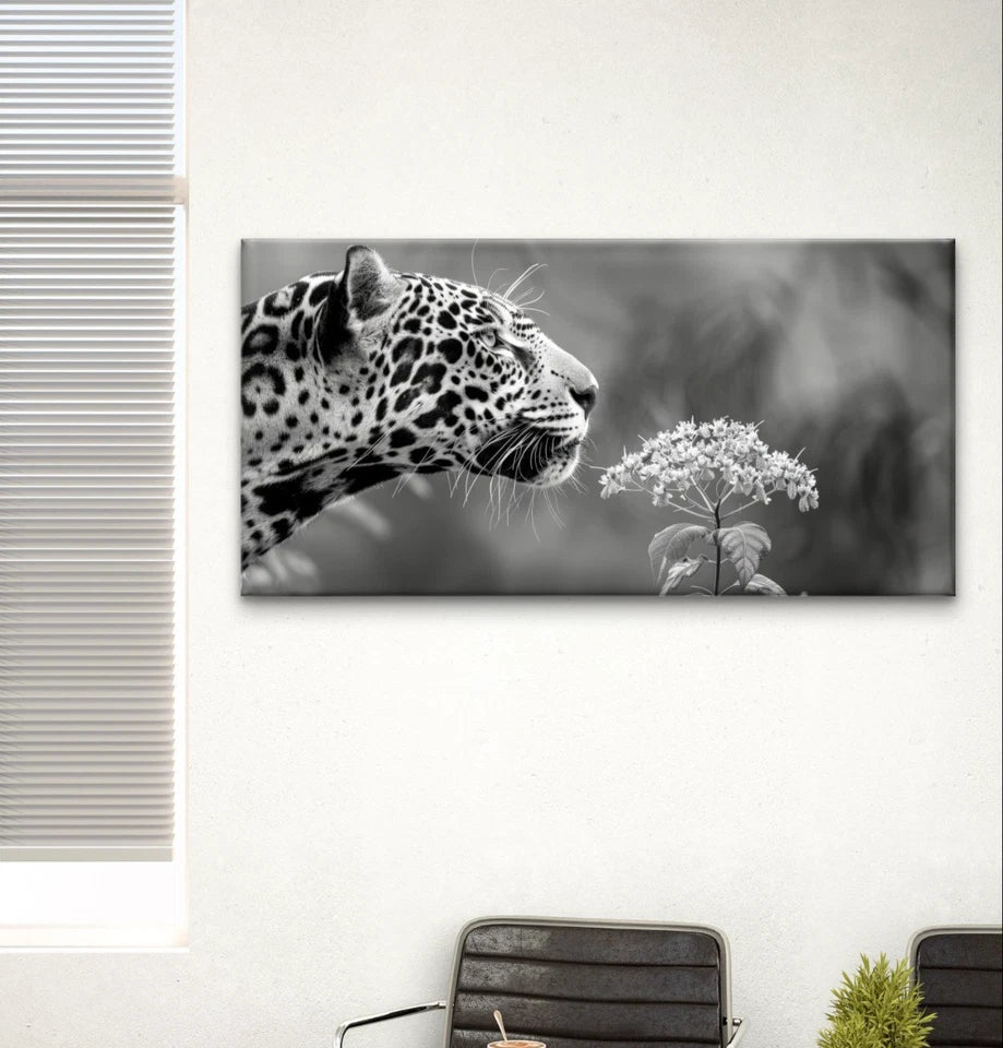 Vintage Black and White Leopard Wall Art Canvas Office Home Framed 120x60cm
