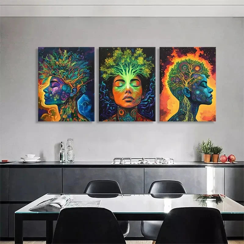 3pcs Mystical Tree of Life and Human Perfect Wall Art Set Canvas Framed 40x60cm - High Quality Print 100% Australian Made Wall Canvas Ready to Hang