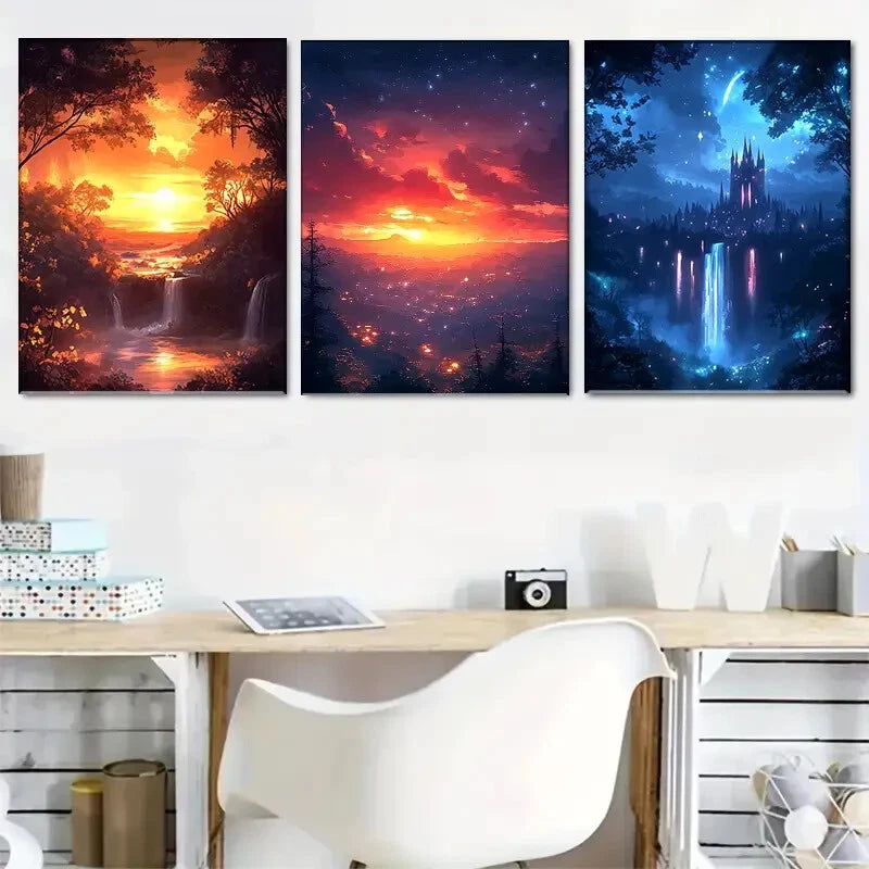 3pcs Fantasy Landscape Enchanted Décor Perfect Wall Art Set Canvas Framed 40x60cm - High Quality Print 100% Australian Made Wall Canvas Ready to Hang