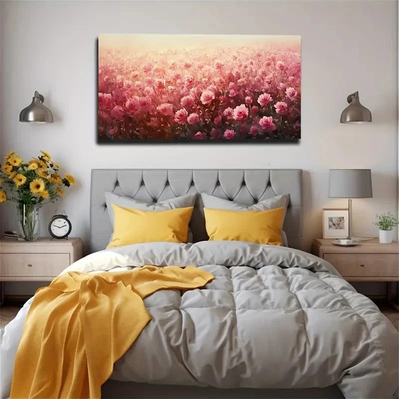 Pink Flower Sea Minimalist Wall Art Canvas Office Home Room Framed 120x60cm