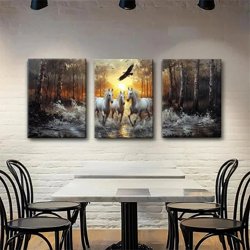 3pcs Majestic Wild Horses Forest Nature Perfect Wall Art Set Canvas Framed 40x60cm - High Quality Print 100% Australian Made Wall Canvas Ready to Hang