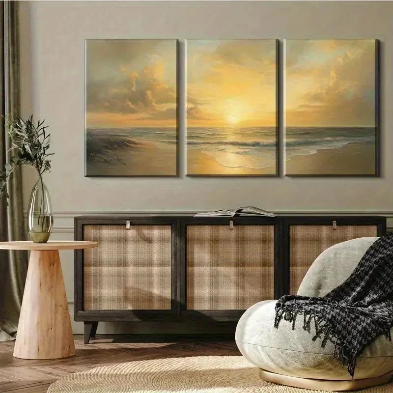3pcs Featuring Tranquil Beach Waves And Calm Wall Art Set Canvas Framed 40x60cm - High Quality Print 100% Australian Made Wall Canvas Ready to Hang