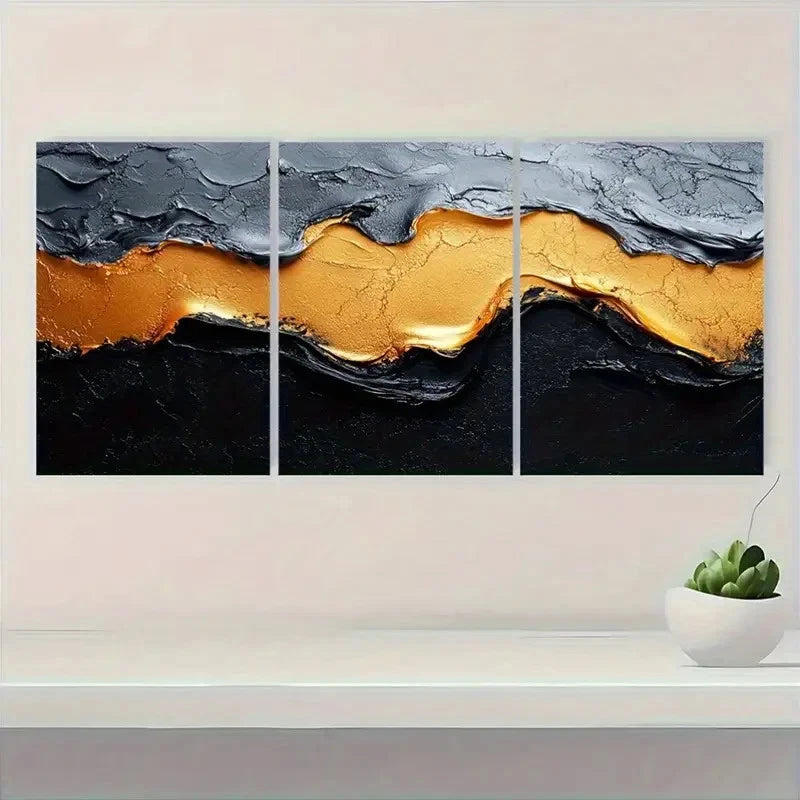 3pcs Minimalist Art Golden Accents ok Wall Art Set Canvas Framed 60x90cm - High Quality Print 100% Australian Made Wall Canvas Ready to Hang