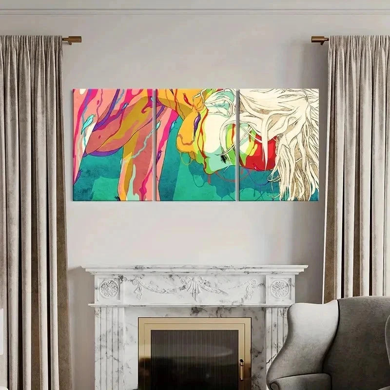 3pcs Fantasy Female with Abstract Color Wall Art Set Canvas Framed 40x60cm - High Quality Print 100% Australian Made Wall Canvas Ready to Hang