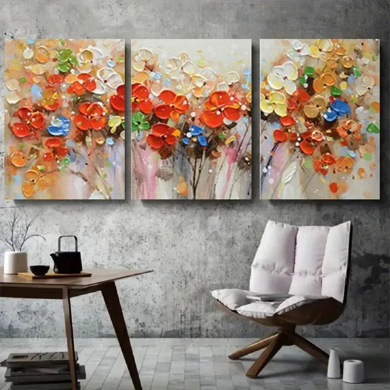 3pcs Vibrant Orange Blossom & Multicolor Flowers Wall Art Set Canvas Framed 40x60cm - High Quality Print 100% Australian Made Wall Canvas Ready to Hang