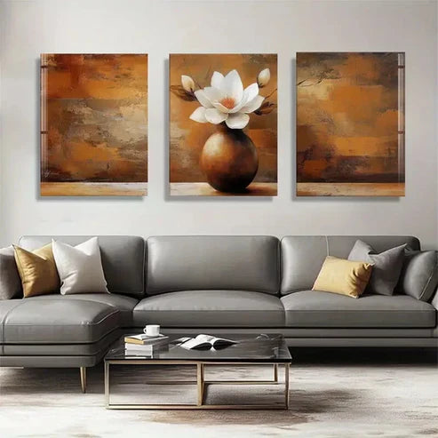 3pcs Magnolia Flower Vase Elegant White Perfect Wall Art Canvas Unframed - High Quality Print 100% Australian Made Wall Canvas