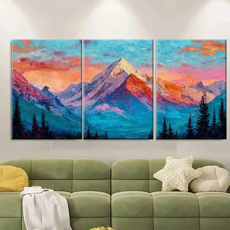 3pcs Colorful Mountain Oil Painting Wall Art Set Canvas Framed 50x70cm - High Quality Print 100% Australian Made Wall Canvas Ready to Hang