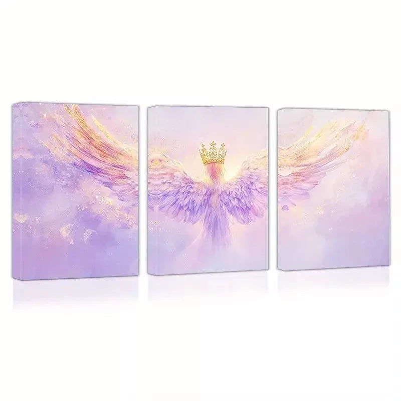 3pcs Elegant and Beautiful Angel with gold Clown Wall Art Set Canvas Framed 50x70cm - High Quality Print 100% Australian Made Wall Canvas Ready to Hang - Bella Home Decor