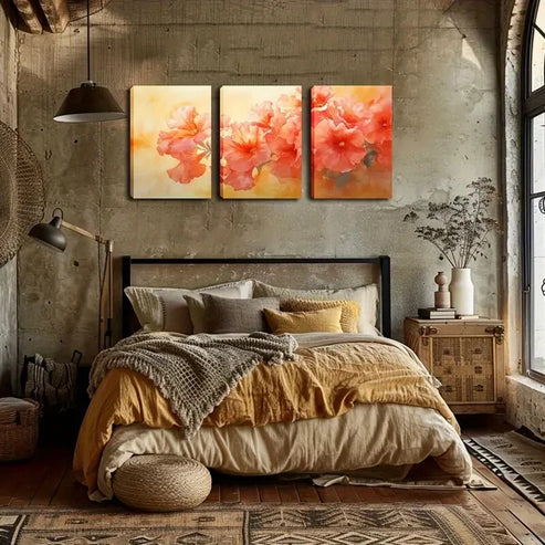 3pcs Featuring a Cluster of Orange Pink Perfect Wall Art Canvas Unframed - High Quality Print 100% Australian Made Wall Canvas