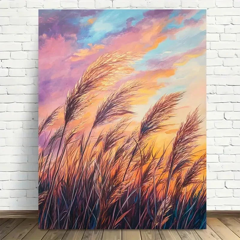Vibrant Nature Design with Wheat Silhouettes 40x60cm Metal Print Ready to Hang