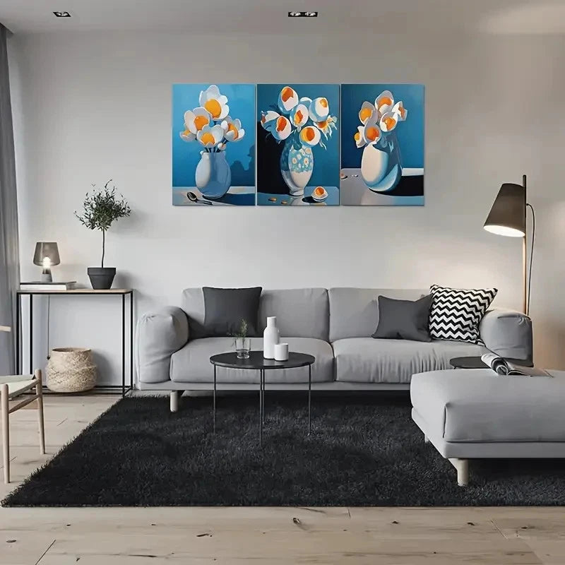 3pcs Broken Egg Flower Bouquet in Vase Wall Art Set Canvas Framed 40x60cm - High Quality Print 100% Australian Made Wall Canvas Ready to Hang