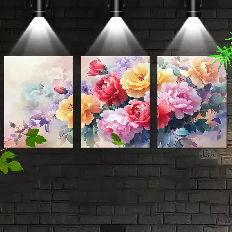 3pcs Modern Farmhouse Style Colorful Flowers Wall Art Set Canvas Framed 50x70cm - High Quality Print 100% Australian Made Wall Canvas Ready to Hang - Bella Home Decor