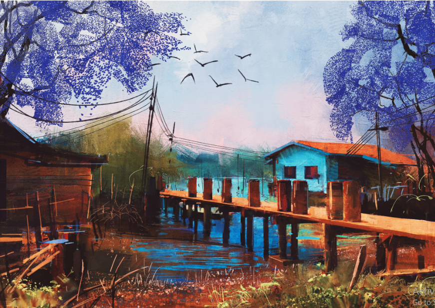 House Near River Watercolor Painting Print 100% Australian Made