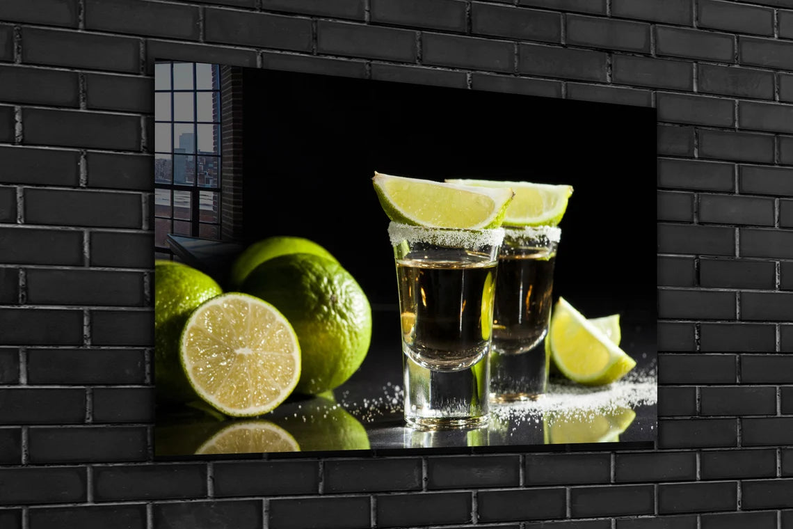 Tequila Shots & Lemons Print Tempered Glass Wall Art 100% Made in Australia Ready to Hang