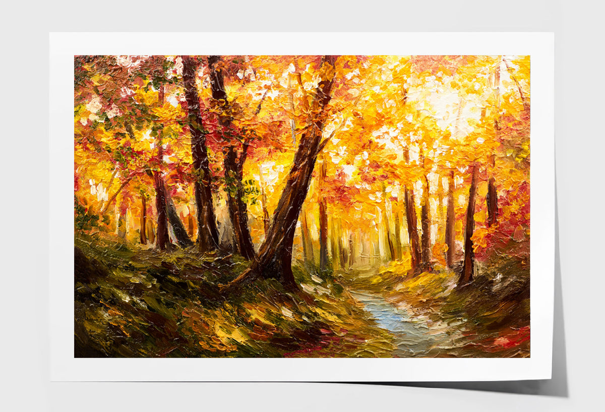 Autumn Trees & Pathway Scenery Painting Wall Art Limited Edition High Quality Print Unframed Roll Canvas None